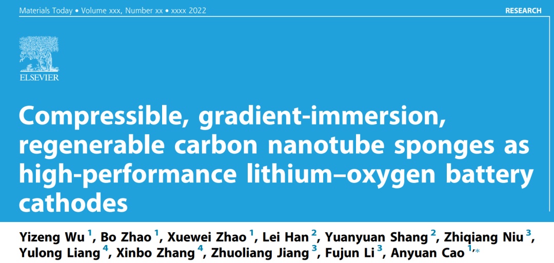 北大曹安源Mater. Today: 結(jié)構(gòu)優(yōu)化的CNT海綿作為高性能鋰氧電池正極
