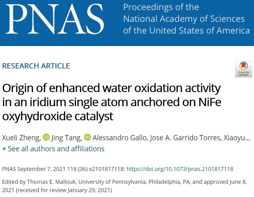 崔屹最新PNAS：穩(wěn)定超100小時(shí)！錨定在NiFeOOH上Ir單原子催化劑
