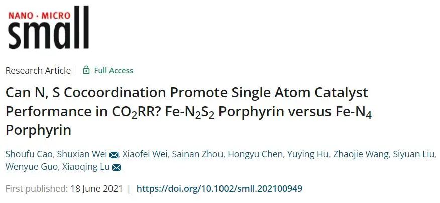 ?Small：N、S配位能否促進(jìn)CO2RR中的單原子催化劑性能？