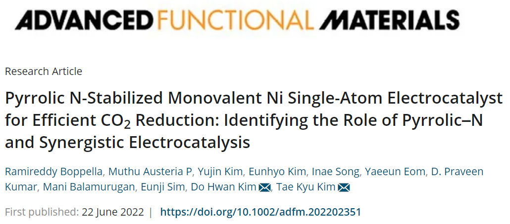AFM：吡咯氮穩(wěn)定的單價Ni單原子電催化劑用于CO2還原