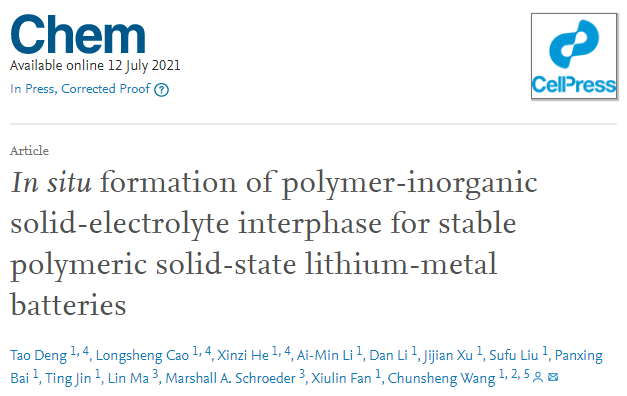 王春生Chem：原位形成聚合物-無(wú)機(jī)固體電解質(zhì)界面實(shí)現(xiàn)穩(wěn)定聚合物固態(tài)鋰金屬電池