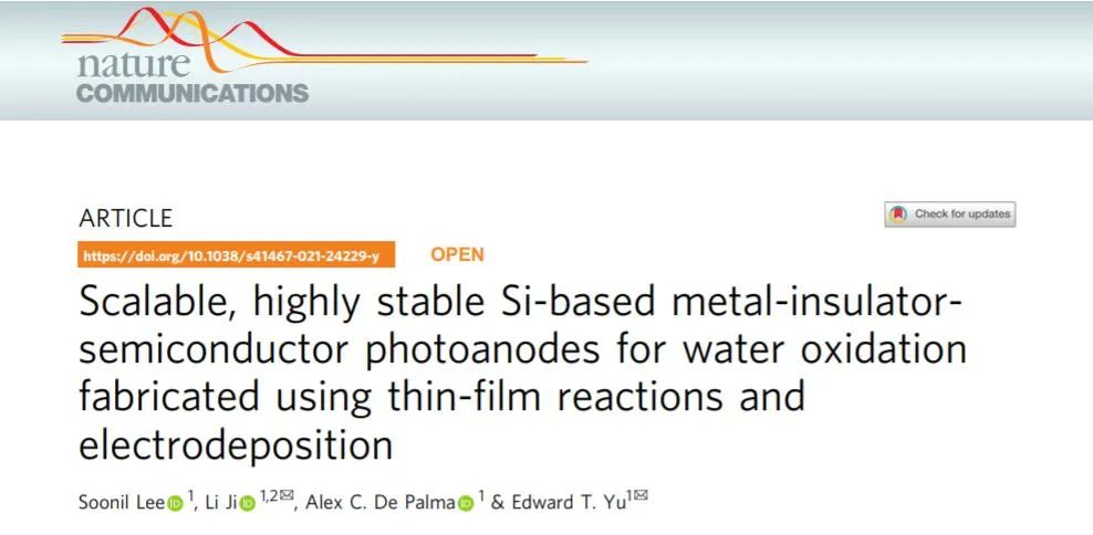 Nat. Commun.：使用薄膜反應(yīng)和電沉積制造的用于水氧化的可擴展、高度穩(wěn)定的硅基金屬-絕緣體-半導(dǎo)體光陽極