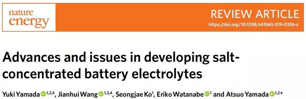 大牛Yamada最新Nature Energy綜述：剖析鋰電池高濃度電解液