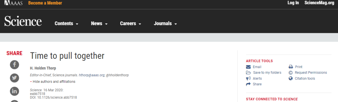 疫情之下Science主編的擔(dān)當(dāng)：回懟特朗普與發(fā)出團結(jié)的號召