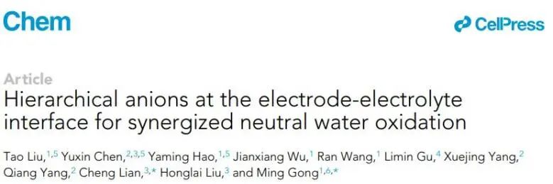 復旦/華理Chem: 電極-電解質(zhì)界面的分級陰離子實現(xiàn)協(xié)同催化中性水氧化