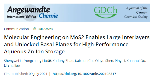 北科劉永暢Angew: 分子工程策略解鎖MoS2 正極的活性基準(zhǔn)面