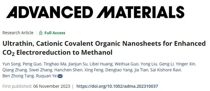 ?葉汝全/田佳AM：Co基納米片：高效電催化CO2RR制甲醇