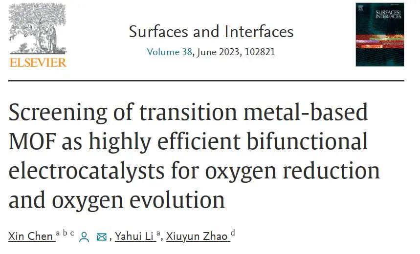 【MS論文精讀】Surf. Interfaces：過渡金屬基MOF作為高效雙功能電催化劑的篩選