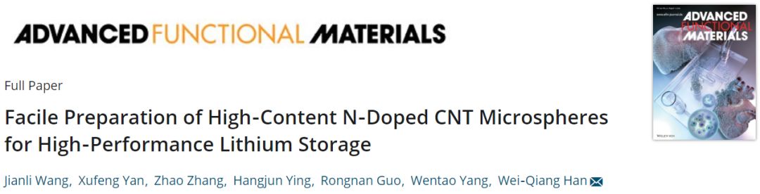 浙大韓偉強教授AFM:  高含量N摻雜CNT微球助力高性能鋰存儲