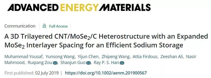 【鈉電】北京大學(xué)AEM：三維CNT/MoSe2/C異質(zhì)結(jié)構(gòu)高效儲(chǔ)鈉