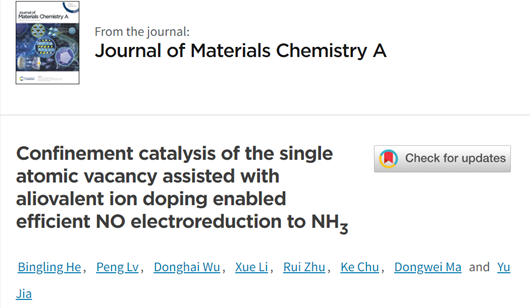 馬東偉/賈瑜JMCA：?jiǎn)卧涌瘴皇芟薮呋援悆r(jià)離子摻雜實(shí)現(xiàn)高效電催化一氧化氮還原合成氨