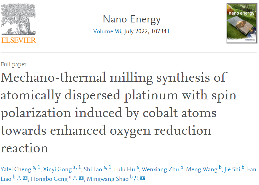 邵名望/廖凡/耿洪波Nano Energy：PtCo-NC助力ORR