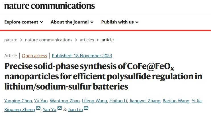 ?三單位聯(lián)合Nature子刊：精確合成CoFe@FeOx納米顆粒調(diào)節(jié)多硫化物
