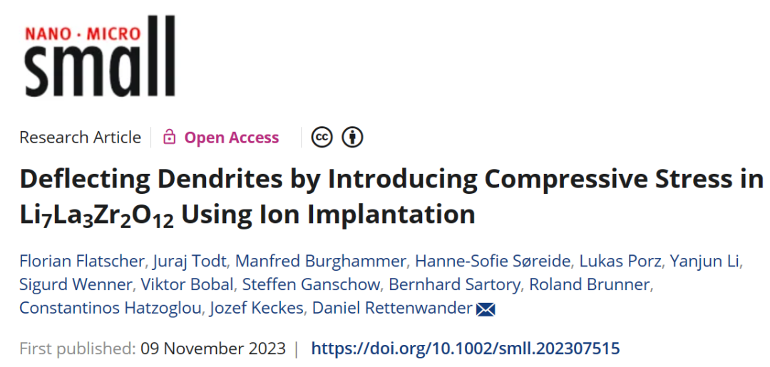 挪威科技大學(xué)Daniel Rettenwander等：通過離子注入在Li7La3Zr2O12固態(tài)電解質(zhì)中引入壓應(yīng)力來偏轉(zhuǎn)枝晶
