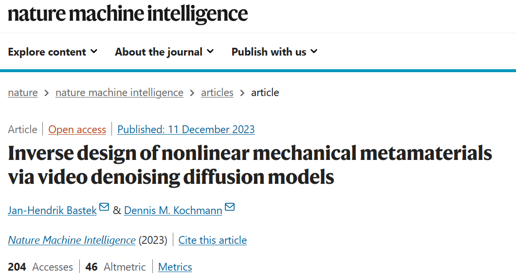 Nature子刊 | 通過(guò)視頻去噪擴(kuò)散模型進(jìn)行非線性機(jī)械超材料逆向設(shè)計(jì)
