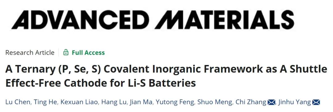 ?同濟楊金虎/張馳AM：三元（P，Se，S）共價無機框架作為鋰硫電池正極