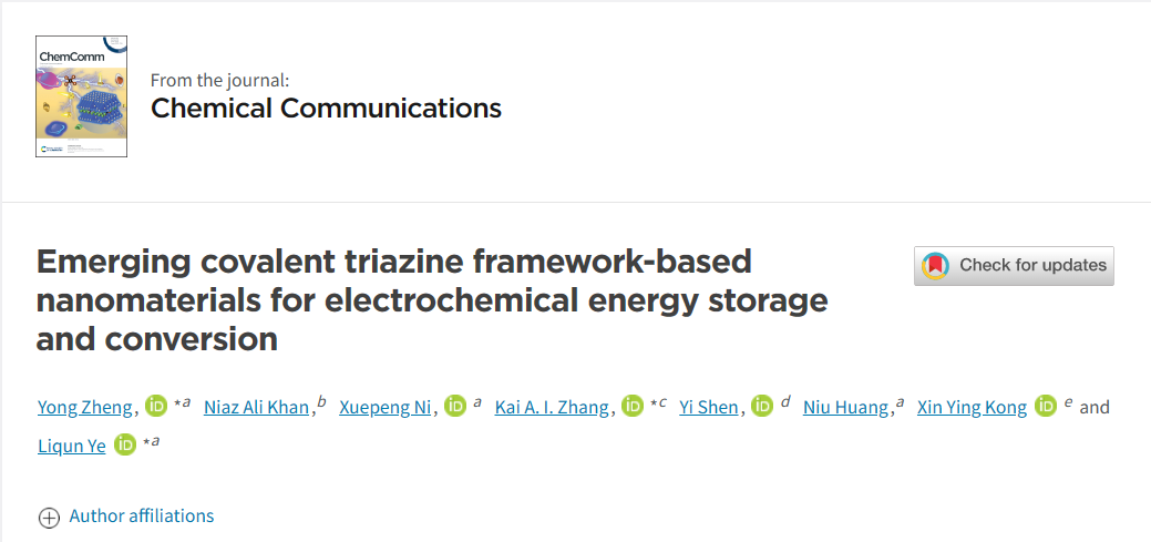 Chem. Commun.綜述：共價三嗪聚合物基納米材料在電化學(xué)儲能與轉(zhuǎn)換應(yīng)用進(jìn)展