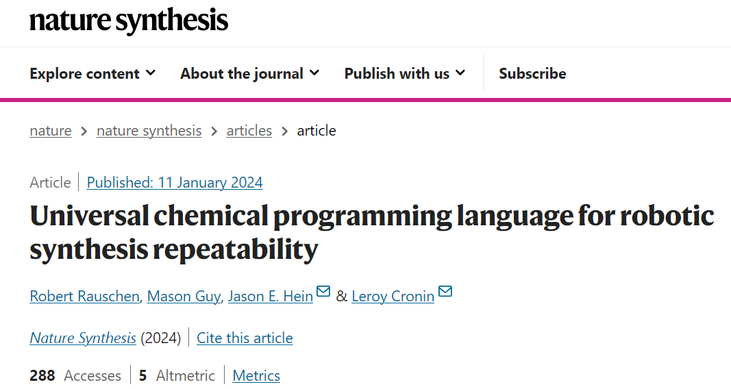 Nature 子刊 | 化學(xué)家和機器人都可以讀懂，用于機器人合成可重復(fù)性的通用化學(xué)編程語言