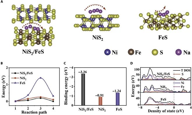 【DFT+實(shí)驗(yàn)】電子科技大學(xué)陳俊松教授團(tuán)隊(duì)EMA：具有優(yōu)異儲(chǔ)鈉性能的NiS2/FeS納米花狀異質(zhì)結(jié)材料