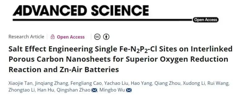 吳明鉑/趙青山Advanced Science：鹽效應誘導策略立大功，構建Fe-N2P2-Cl位點來有效促進ORR