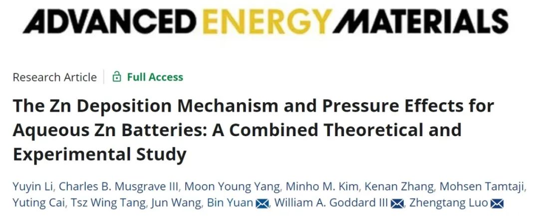 ?華理/港科大AEM：水系鋅電池的鋅沉積機(jī)理和壓力效應(yīng)：理論與實(shí)驗(yàn)相結(jié)合的研究