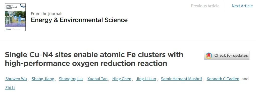 【DFT+實(shí)驗(yàn)】李智教授最新EES?：“Cu墻Fe壁”助力高性能ORR催化劑！