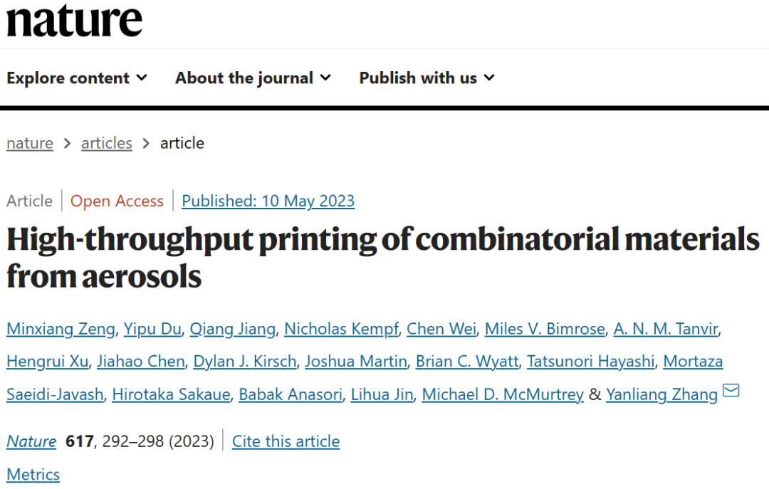 重磅Nature：高通量組合打印（(HTCP）引領材料科學的革命與突破！