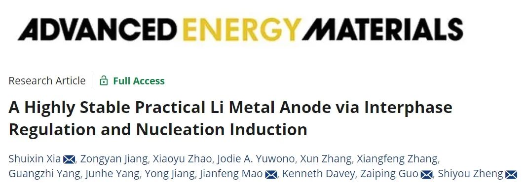 阿德萊德/上海理工AEM：相間調節(jié)和成核誘導實現(xiàn)高穩(wěn)定鋰金屬負極