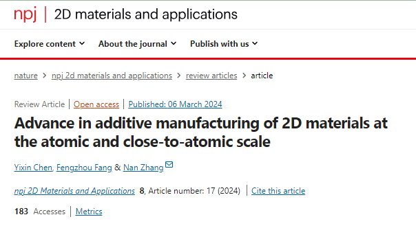 npj 2D Mater. Appl.：一文解讀二維材料的增材制造現(xiàn)狀！