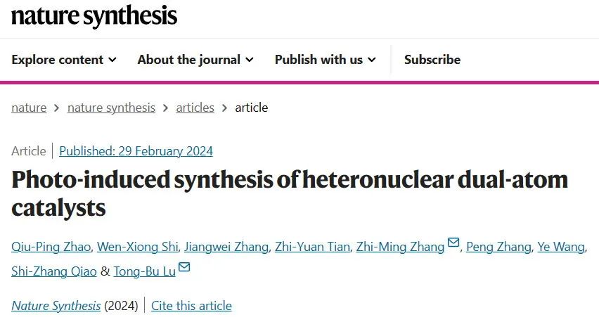 天津理工，最新Nature Synthesis!