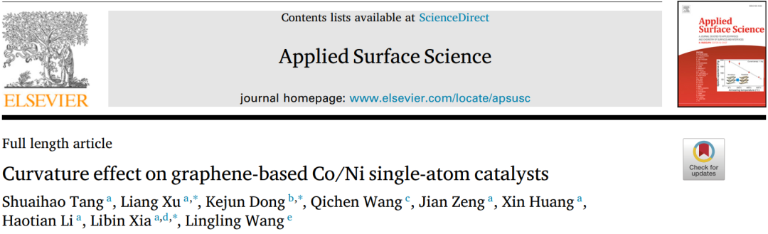 【純計(jì)算】Appl. Surf. Sci.：石墨烯負(fù)載Co/Ni 單原子催化劑的曲率效應(yīng)