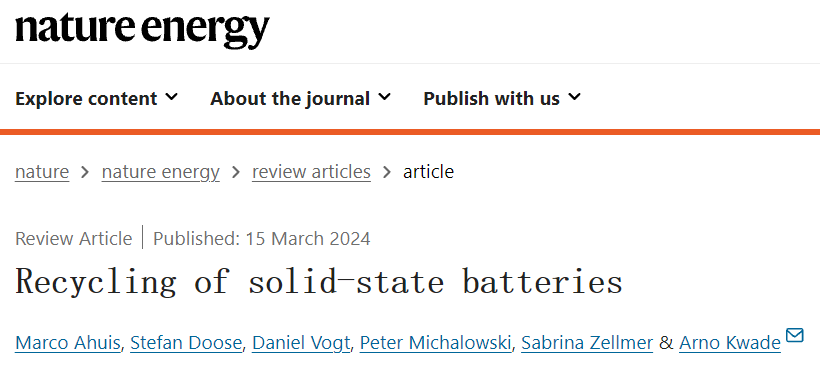 Nature Energy重磅綜述：固態(tài)電池回收！