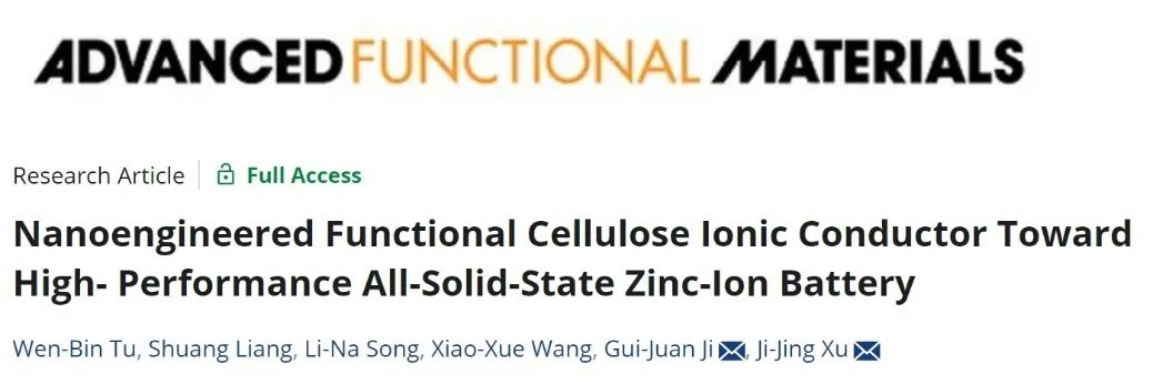 ?吉大AFM：功能纖維素離子導體助力高性能全固態(tài)鋅離子電池