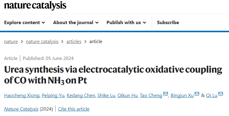 陸奇/徐冰君/程濤，最新Nature Catalysis！