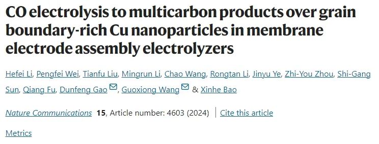 ?大化所Nat. Commun.: 制備富晶界Cu納米粒子，電解CO生成多碳產物