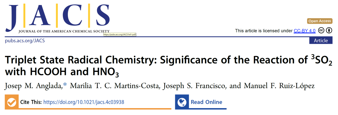 ?【Gaussian】JACS：三重態(tài)自由基化學(xué)中3SO2與HCOOH和HNO3的反應(yīng)